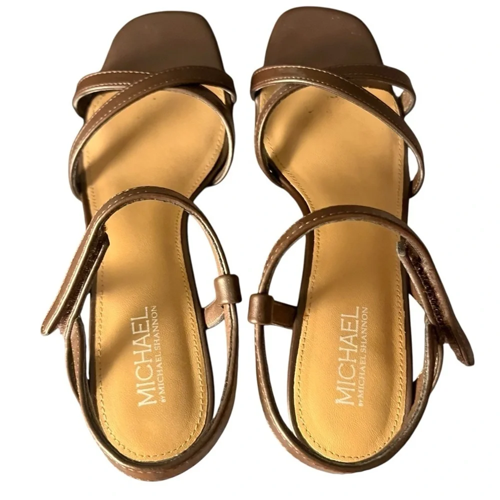 Michael Shannon Brown Wedge Sandals with Slingback Strap women’s SZ 8